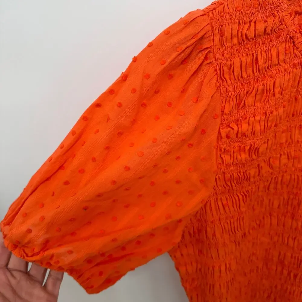 J.CREW Puff-sleeve textured voile smocked top BI436 // L